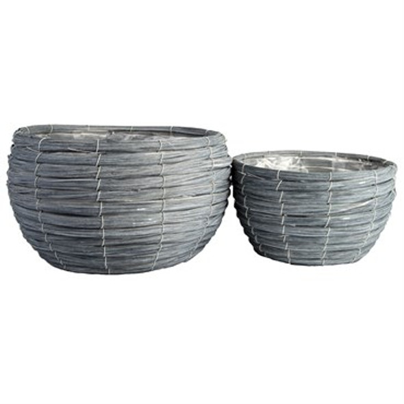 Gardener Select Woven Wood Round Planters Round - 2pc Set: Large (12.6in Diam x 7.9in H), Small (10.2in Diam x 6.3in H)