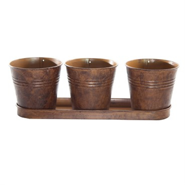 Gardener Select 3 RoundPots with Tray Rusty