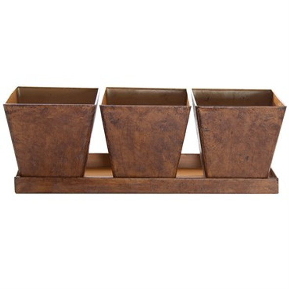 Gardener Select 3 SquarePots with Tray Rusty