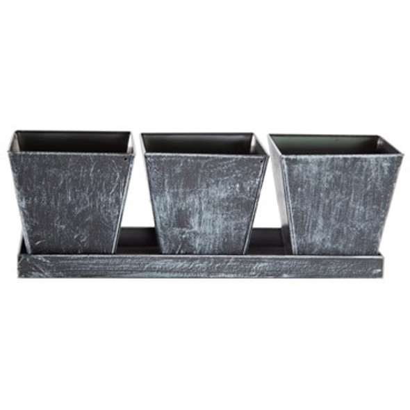 Gardener Select Farmhouse Collection Pot & Tray Set Square - Antique Black / 12in L x 4in W x 4.1in H / Each Pot is Approx. 4in W x 4in L x 4in H