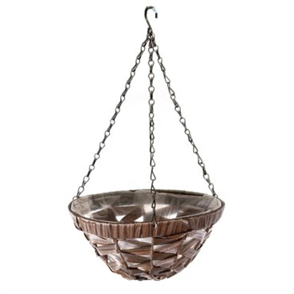 Gardener Select Woven Plastic Wicker Hanging Basket Round - Coffee Wicker / 12in Diam x 6in H