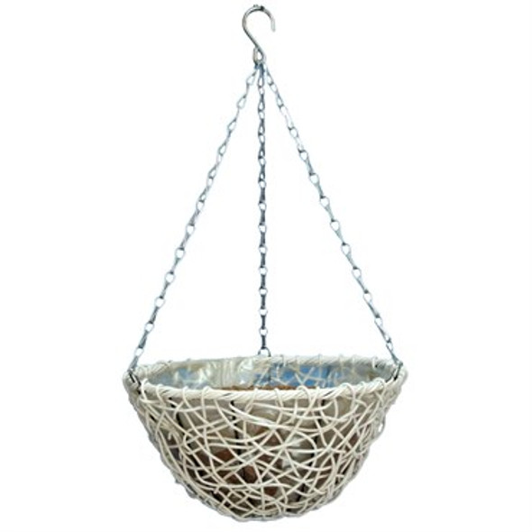 Gardener Select Resin Wicker Hanging Baskets Round Bottom - White / 12in Diam