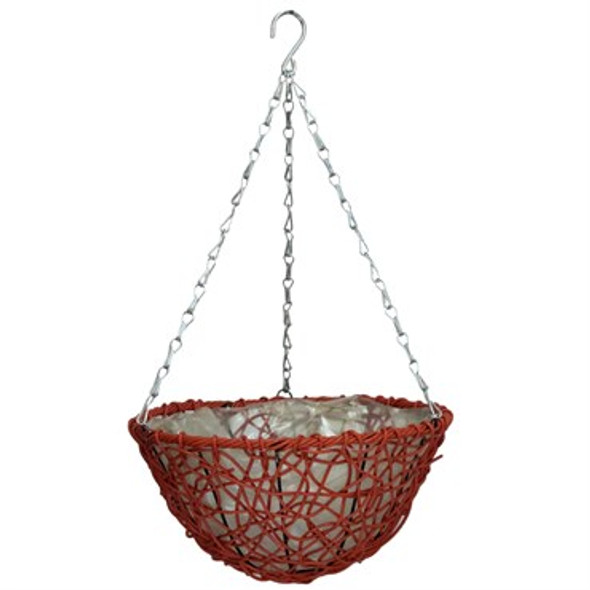 Gardener Select Resin Wicker Hanging Baskets Round Bottom - Terra Cotta / 14in Diam