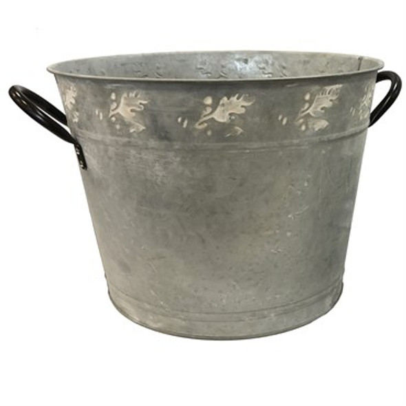Gardener Select Metal Bucket Planter Leaf Design - White Washed - 11.8in L x 9.5in W x 9.7in H