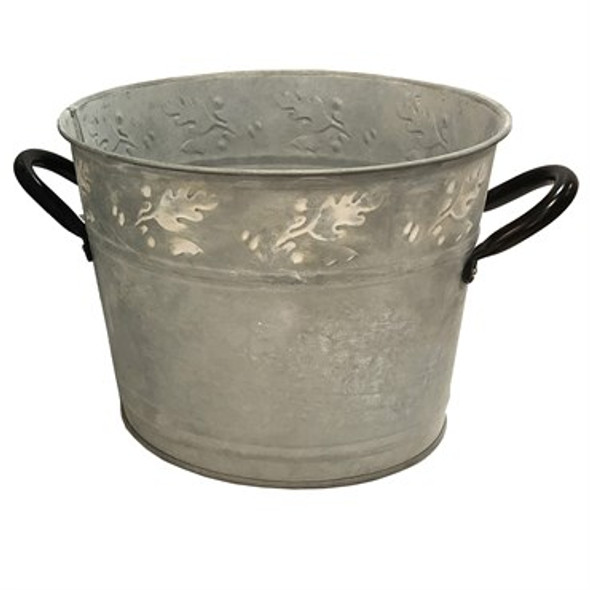 Gardener Select Metal Bucket Planter Leaf Design - White Washed - 8.1in L x 6.3in W x 6.5in H