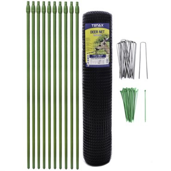 Tenax DIY Deer Net Folded Kit 7ft x 100ft Folded Netting, Stakes, Sod Staples, Ties