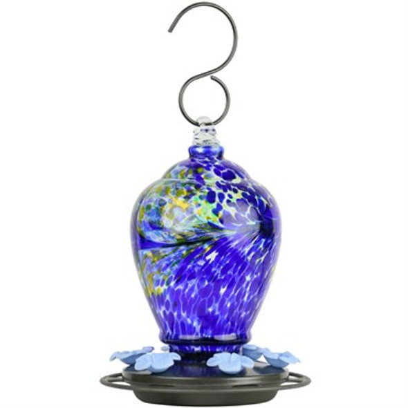 Nature's Way Artisan Glass Hummingbird Feeder 8.25in H x 6.5in W x 6.5in D, 28 oz Capacity - AGF2