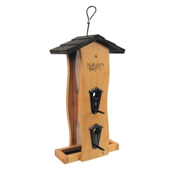 Nature's Way Bamboo Vertical Wave Feeder 14.5in H x 8.5in W x 8.25in D, 2 qt capacity