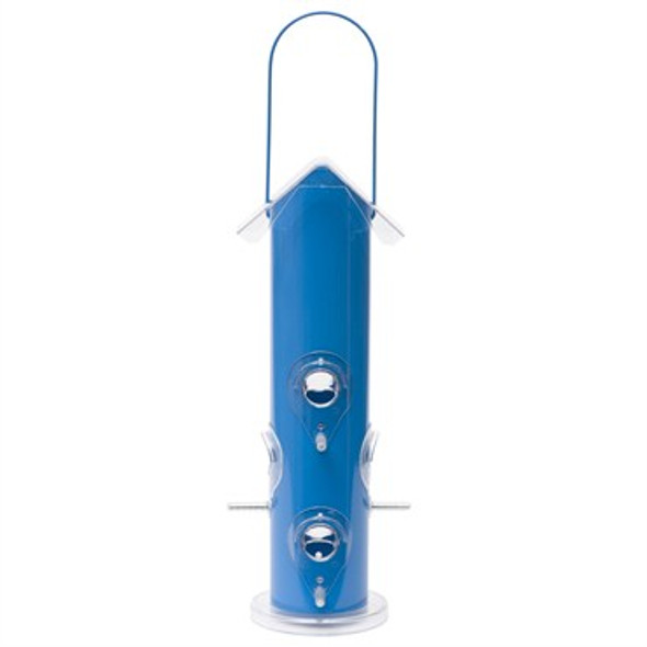 Perky-Pet Metal Tube Feeder Blue - 1lb Capacity, 6 Feeding Ports, 5.5in W x 13.25in H