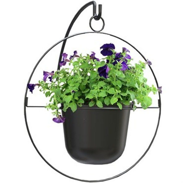Panacea Modern Farmhouse Hanging Planter Black - 17in Dia. Orb with 9in Dia. Planter