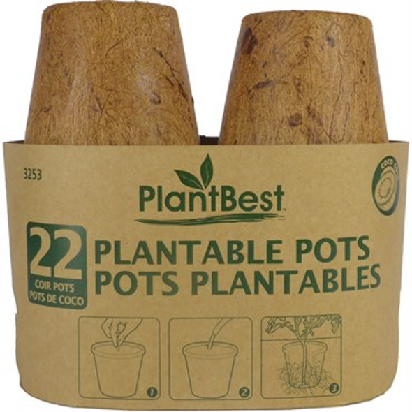 PlantBest Plantable Coconut Coir Pots 3in Diam Round Pots, 22pk