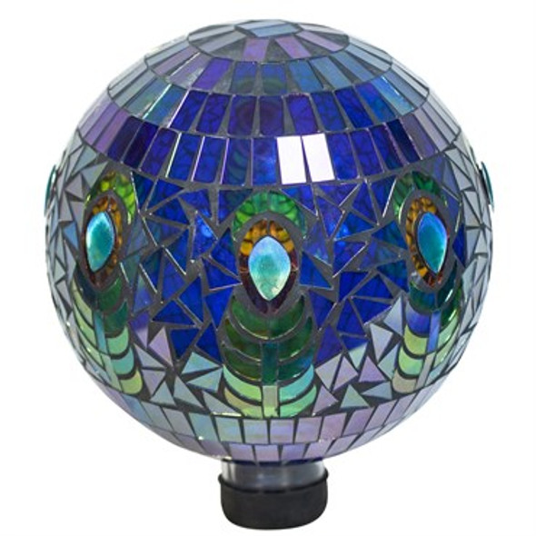 Echo Valley Gazing Globe - Mosaic Glass Translucent Peacock - 10in