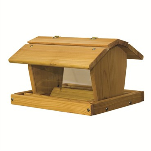 Stovall Barn Hopper Feeder - Large Post Mount - 14lb Seed Capacity, 17.75in L x 14.5in W x 11.5in H