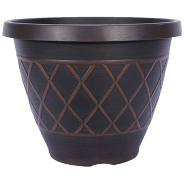 Southern Patio Lacis Round Planter Brown with Gold Brush - 15in
