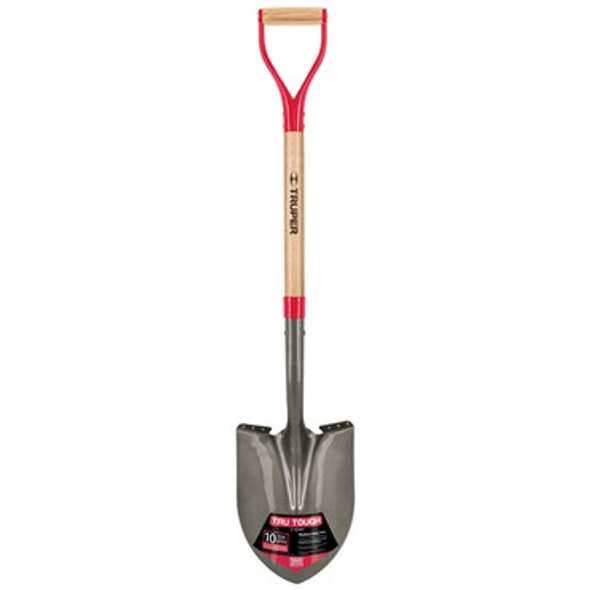 Truper Tru Tough Medium-Duty Round Point Shovel 30in Handle with D-Handle Grip, 16 Gauge Blade