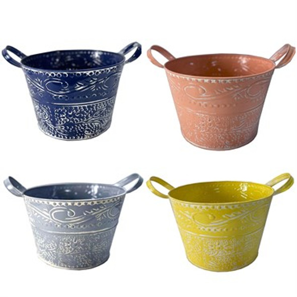 Very Cool Stuff Embossed Planter with White Rub Assorted Colors - 10in Diam