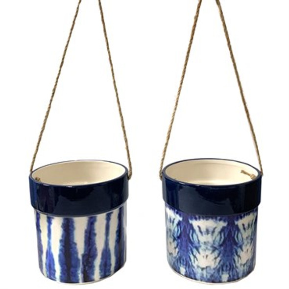 Very Cool Stuff Ceramic Hanging Blue Planters Assorted Patterns - 6in Diam