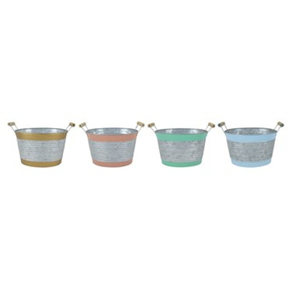 Very Cool Stuff Oval Metal Planters Galvanized With Stripe - Assorted Colors - 9in W