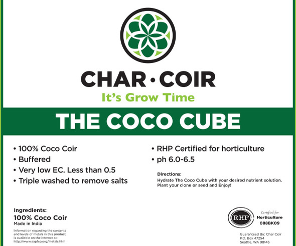 Char Coir Coco Cube RHP Certified Coco Coir, 2.25 L, case of 32