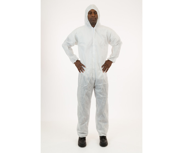 International Enviroguard White SMS Coverall with Hood, Size X-Large, case of 25