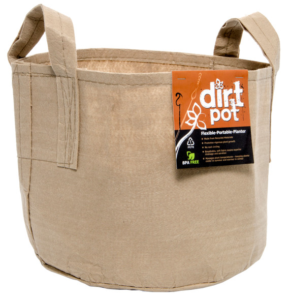 Dirt Pot Flexible Portable Planter, Tan, 65 gal, with handles