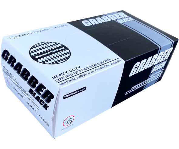 Grabber Black Nitrile Gloves, Size XL, Box of 100