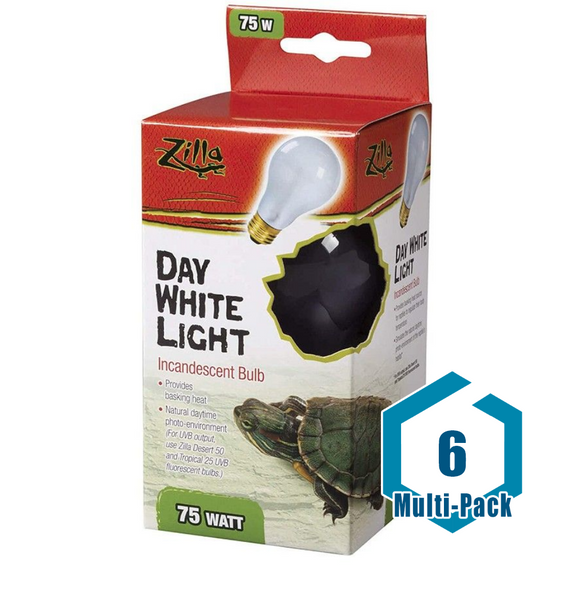 6 Pack: Zilla Incandescent Day White Light Bulb for Reptiles 75 Watt