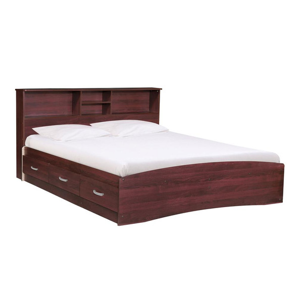 Better Home Products California Wooden Queen Captains Bed in Mahogany