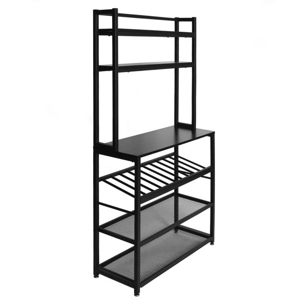 Better Home Products 6 Tier Metal Kitchen Baker's Rack with Wine Rack in Black