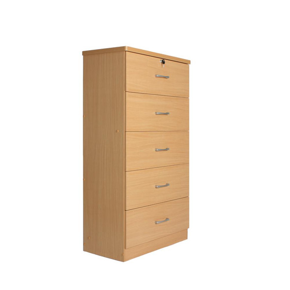 Better Home Products Olivia Wooden Tall 5 Drawer Chest Bedroom Dresser in Beech