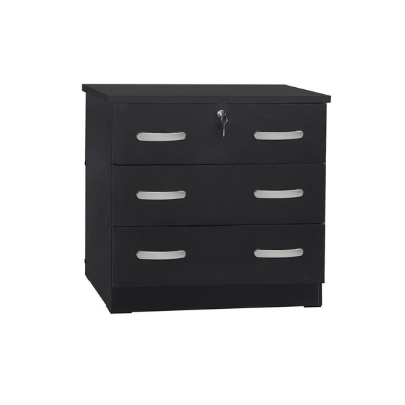 Better Home Products Cindy Wooden 3 Drawer Chest Bedroom Dresser in Black