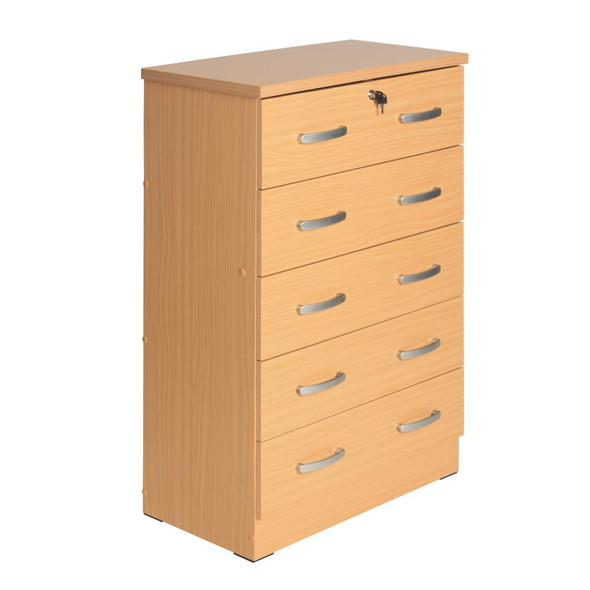 Better Home Products Cindy 5 Drawer Chest Wooden Dresser with Lock Beech (Maple)