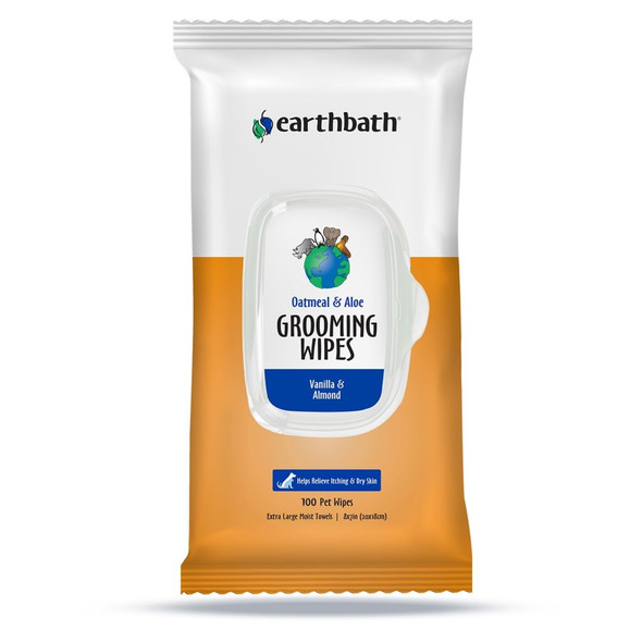 Earthbath Oatmeal & Aloe Grooming Wipes, Vanilla & Almond - Soft-Sided Pouch - 30 ct