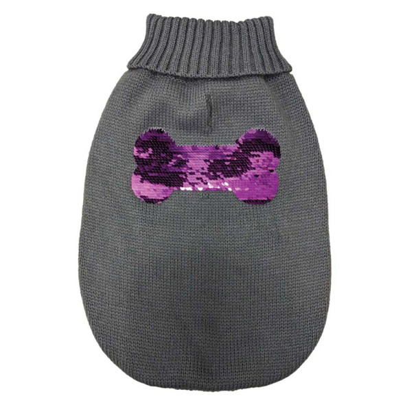 Fashion Pet Reversible Sequins Dog Sweater - Silver - LG