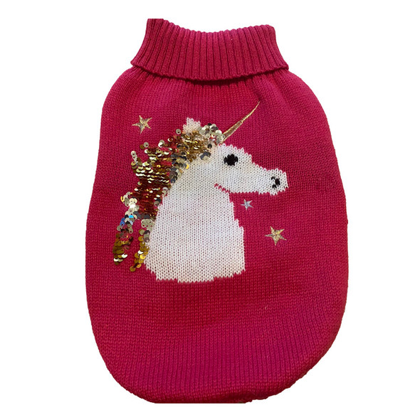 Fashion Pet Fashon Pet Unicorn Sequin Sweater - Fuchsia - XXS