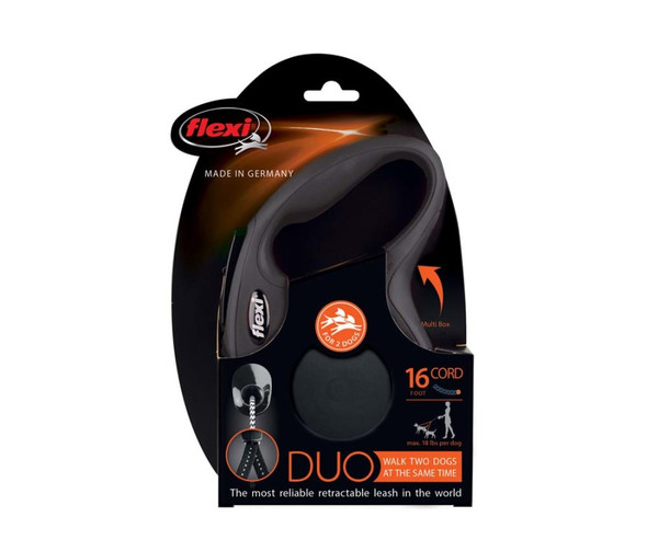 Flexi Classic Duo Cord Dog Leash - Black - 16 ft