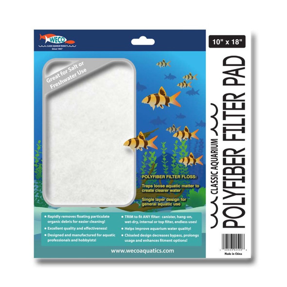 Weco Products Classic Aquarium Polyfiber Filter Pad - White - 10 In X 18 in