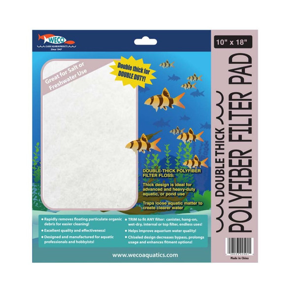 Weco Products Classic Aquarium Double Thick Polyfiber Filter Pad - White - 10 In X 18 in