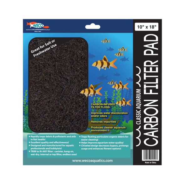 Weco Products Classic Aquarium Carbon Filter Pad - Black - 10 In X 18 in