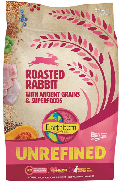 Earthborn Holistic Unrefined Dry Dog Food - Roasted Rabbit - 25 lb