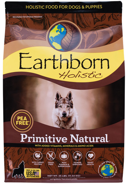 Earthborn Holistic Primitive Natural Grain-Free Dry Dog Food - Turkey - 25 lb