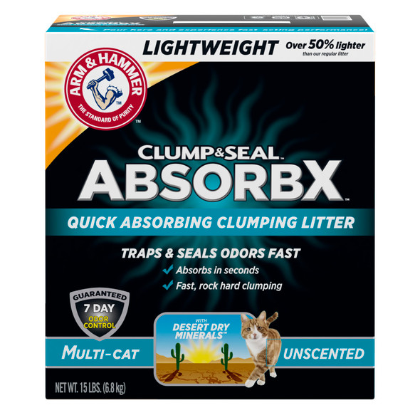 Arm & Hammer Clump & Seal AbsorbX Lightweight Multi-Cat Unscented Litter - 15 lb