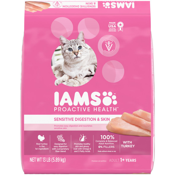 IAMS Proactive Health Sensitive Digestion & Skin Adult Dry Cat Food - Turkey - 13 lb