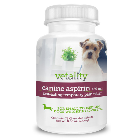 Vetality Canine Aspirin Chewable Tables - 120mg - 75 ct