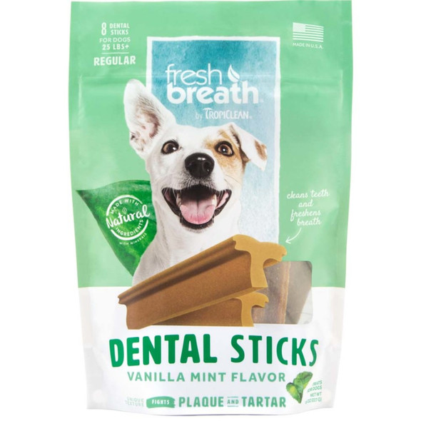 TropiClean Fresh Breath Dental Sticks for Dogs - Vanilla Mint - 8 oz
