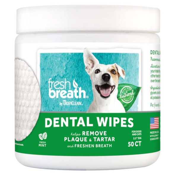 TropiClean Fresh Breath Dental Wipes for Dogs - 50 ct