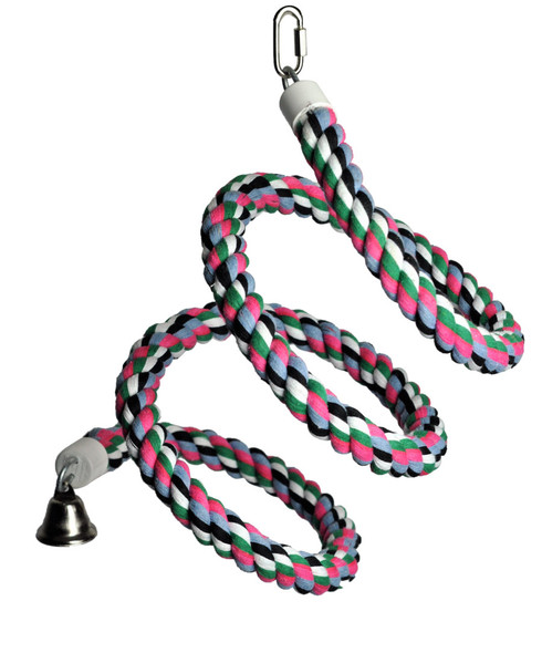 A & E Cages Rainbow Cotton Rope Boing with Bell Bird Toy - MD