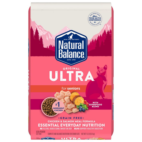 Natural Balance Pet Foods Original Ultra Grain Free for Seniors Dry Cat Food - Chicken & Salmon Meal - 15 lb