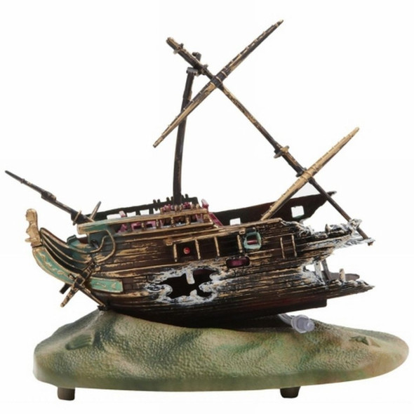 Penn-Plax Rocking Shipwreck Air Aquarium Ornament - Multi-Color