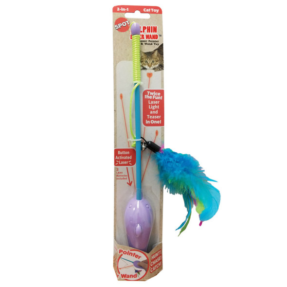 Spot Dolphin Teaser Wand & Laser Cat Toy - Assorted - 12 in